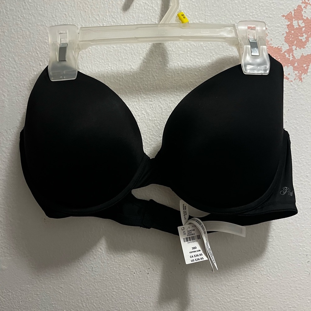 NWT Pink Brand Size 38D Black Women's Push Up Padded Bra